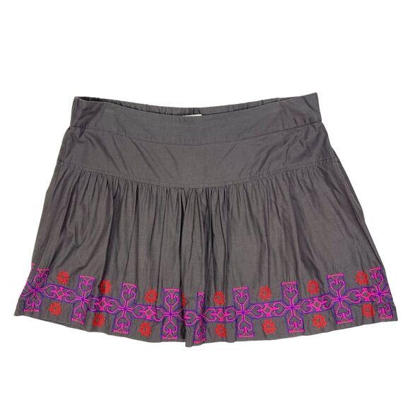 American Eagle Skater Skirt Women Large Gray Embroidered Elasticwaist Fall Skirt - Picture 1 of 8